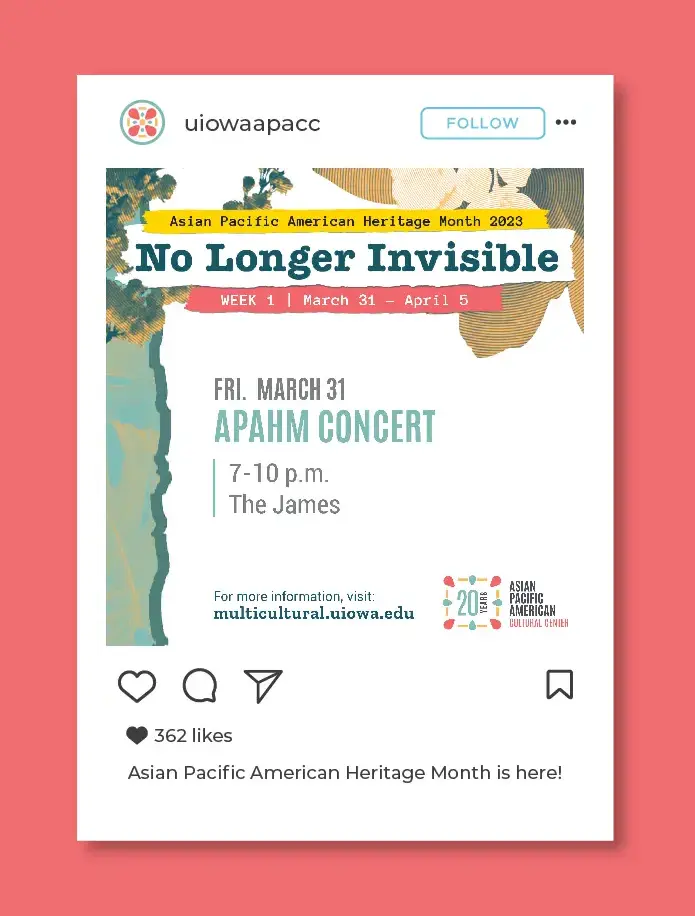 Mockup of a second instagram post with a single day event set on a white background. The collage overlaps on the left and top 
                        and the event title is at the top of the graphic.